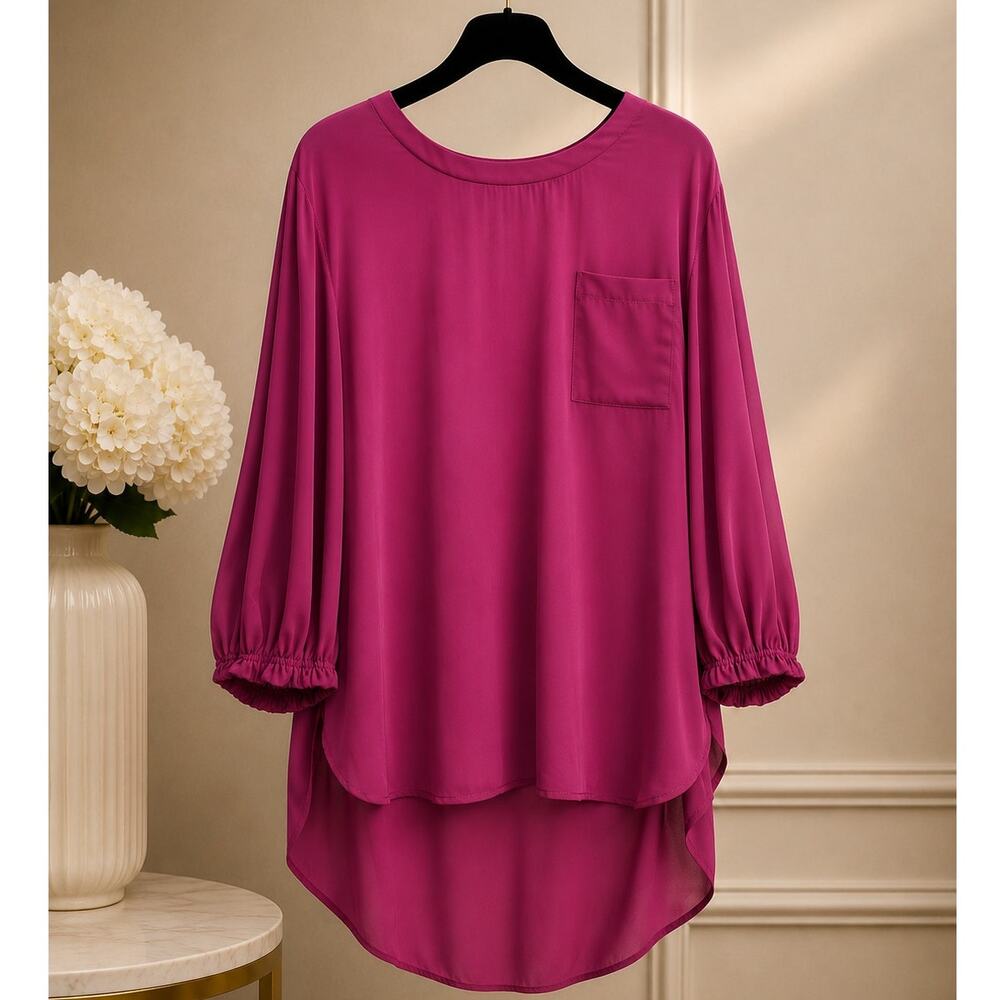 Melissa McCarthy Seven Raspberry Purple Long Sleeve Blouse Shirt Plus Size 2X